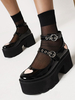 Chaussures gothiques Lolita noir bout rond talon épais en cuir PU chaussures Lolita