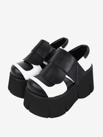 Chaussures gothiques Lolita noires chaussures Lolita en cuir PU à bout rond et bicolore
