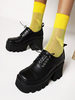 Chaussures gothiques Lolita noires rondes à talon épais à bout rond en cuir PU Lolita pompes