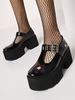 Chaussures gothiques Lolita pourpre bout rond talon épais en cuir PU pompes Lolita