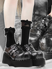 Chaussures Gothiques Lolita Rivet Noirs Plateforme En Cuir PU Métallisé Escarpins Lolita