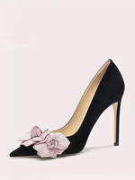Chaussures habillées à talons hauts en daim Fleurs Escarpins à talons aiguilles à bout pointu