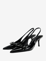 Chaussures habillées noires à talons hauts avec nœuds et bride arrière à talons aiguilles