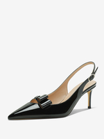 Chaussures habillées noires à talons slingback pour femmes bout pointu détail nœud