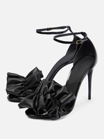 Chaussures habillées noires avec nœud froncé talon aiguille bride à la cheville soirée