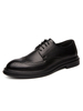 Chaussures habillées pour hommes à bout rond avec sangle réglable à lacets; hauts bas en cuir PU; Oxfords noirs