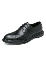 Chaussures habillées pour hommes à bout rond et à lacets réglables en cuir PU Chaussures de costume noires