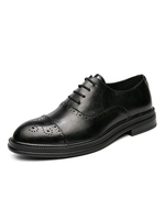 Chaussures habillées pour hommes à bout rond et à lacets réglables en cuir PU Robe de costume noir