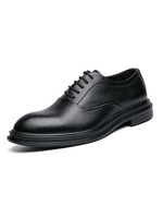 Chaussures habillées pour hommes avec bride à bout rond réglable en cuir PU à lacets Oxfords noirs