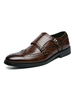 Chaussures habillées pour hommes bout rond sans lacet en cuir PU à talon plat chaussures de costume marron