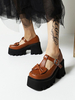 Chaussures Lolita Académie à talon compensé en cuir PU marron café nœud
