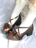Chaussures Lolita Académiques Marron Foncé Volants Arcs Bout Rond Chaussures Lolita En Cuir PU