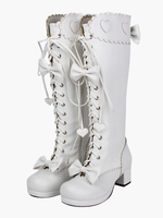 Chaussures Lolita Bottes à talon trapu en Synthétique blanches avec bande et nœud de papillon Déguisements Halloween