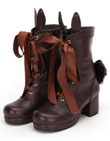 Chaussures Lolita Bottes marrones à talons épais Déguisements Halloween