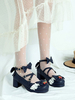 Chaussures Lolita classiques arcs bleu profond bout rond dentelle Synthétique cuir chaussures Lolita