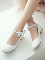 Chaussures lolita classiques bow perle bride à la cheville métallisée talon chiot pompe lolita blanche Déguisements Halloween