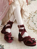 Chaussures Lolita de style ROCOCO Chaussures Lolita en nubuck à bout rond avec nœuds en dentelle noire et volants