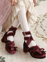 Chaussures Lolita de style ROCOCO Chaussures Lolita en nubuck à bout rond avec nœuds en dentelle noire et volants