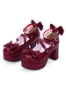 Chaussures Lolita Douces Arc Plateforme À Bretelles Talon Chunky En Cuir Bordeaux Chaussures Lolita Déguisements Halloween