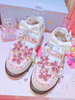 Chaussures lolita douces fleurs en cristal nœud bout rond chaussures en cuir lolita Déguisements Halloween