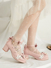 Chaussures Lolita douces nœuds roses en cuir Synthétique talon épais rayures chaussures Lolita