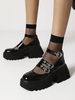 Chaussures Lolita gothique Noir Toile ronde Cuir PU Lace-up"idien Casual Lolita chaussures