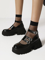 Chaussures Lolita gothique Noir Toile ronde Cuir PU Lace-up"idien Casual Lolita chaussures