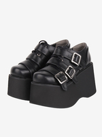 Chaussures Lolita gothiques Chaussures Lolita en cuir PU à lacets noirs