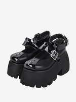 Chaussures Lolita Gothiques Escarpins Lolita à Talons Compensés en Cuir PU Métallisé à Rivets Noirs