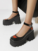 Chaussures Lolita gothiques Noir PU Cuir Coeur Modèle de Coeur à lacets Chaussures Lolita