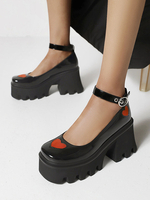 Chaussures Lolita gothiques Noir PU Cuir Coeur Modèle de Coeur à lacets Chaussures Lolita