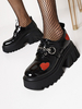 Chaussures Lolita gothiques Noir PU Cuir PU ROND TOEUR COEUR POCKES LOLITA