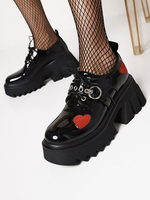 Chaussures Lolita gothiques Noir PU Cuir PU ROND TOEUR COEUR POCKES LOLITA