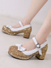 Chaussures Lolita Mignonne Paillettes Bout rond Chaussures Lolita en cuir PU