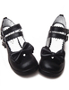 Chaussures lolita noir en PU talon épais décoré de noeud