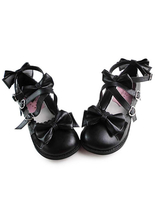 Chaussures Lolita noir mat avec douces arcs Déguisements Halloween