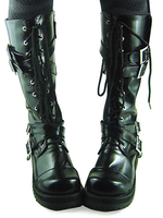Chaussures Lolita noires à talons épais avec lacet Déguisements Halloween