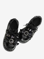 Chaussures Lolita Steampunk Avec Nœuds Noirs En Cuir PU Verni À Bout Rond
