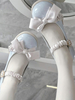 Chaussures Lolita Sweet - Escarpins Lolita à talons épais en cuir PU avec nœuds et dentelle bleu ciel clair
