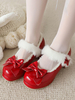 Chaussures Lolita Sweet en cuir PU à bout rond avec nœuds rouges