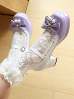 Chaussures Lolita Sweet en cuir PU violet avec perles et nœuds bout rond