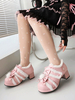 Chaussures Lolita Sweet escarpins Lolita à talons épais en cuir PU avec nœuds roses