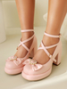 Chaussures Lolita Sweet Lolita à talons épais en cuir PU avec nœuds roses