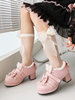 Chaussures Lolita Sweet Lolita Escarpins Lolita en cuir PU à bout rond avec nœuds roses