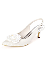 Chaussures mariage en satin blanc décorées des fleurs Chaussures femme bout pointu à talon