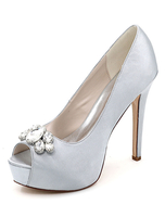 Chaussures mariée blanche en satin bout ouvert Chaussures femme cérémonie