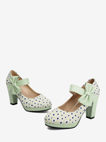 Chaussures Mary Jane pour femmes bout rond talon épais pois nœud chaussures vintage