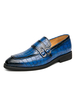 Chaussures mocassins bleues pour hommes sans lacet avec sangle de moine illustration bout rond en cuir PU bas-hauts Accent chaussures plates décontractées