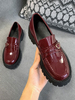 Chaussures mocassins bordeaux femmes en cuir Synthétique bout rond sans lacet mocassins