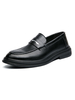 Chaussures mocassins noirs pour hommes confortables à bout rond en cuir PU avec sangle à enfiler sur des chaussures en cuir